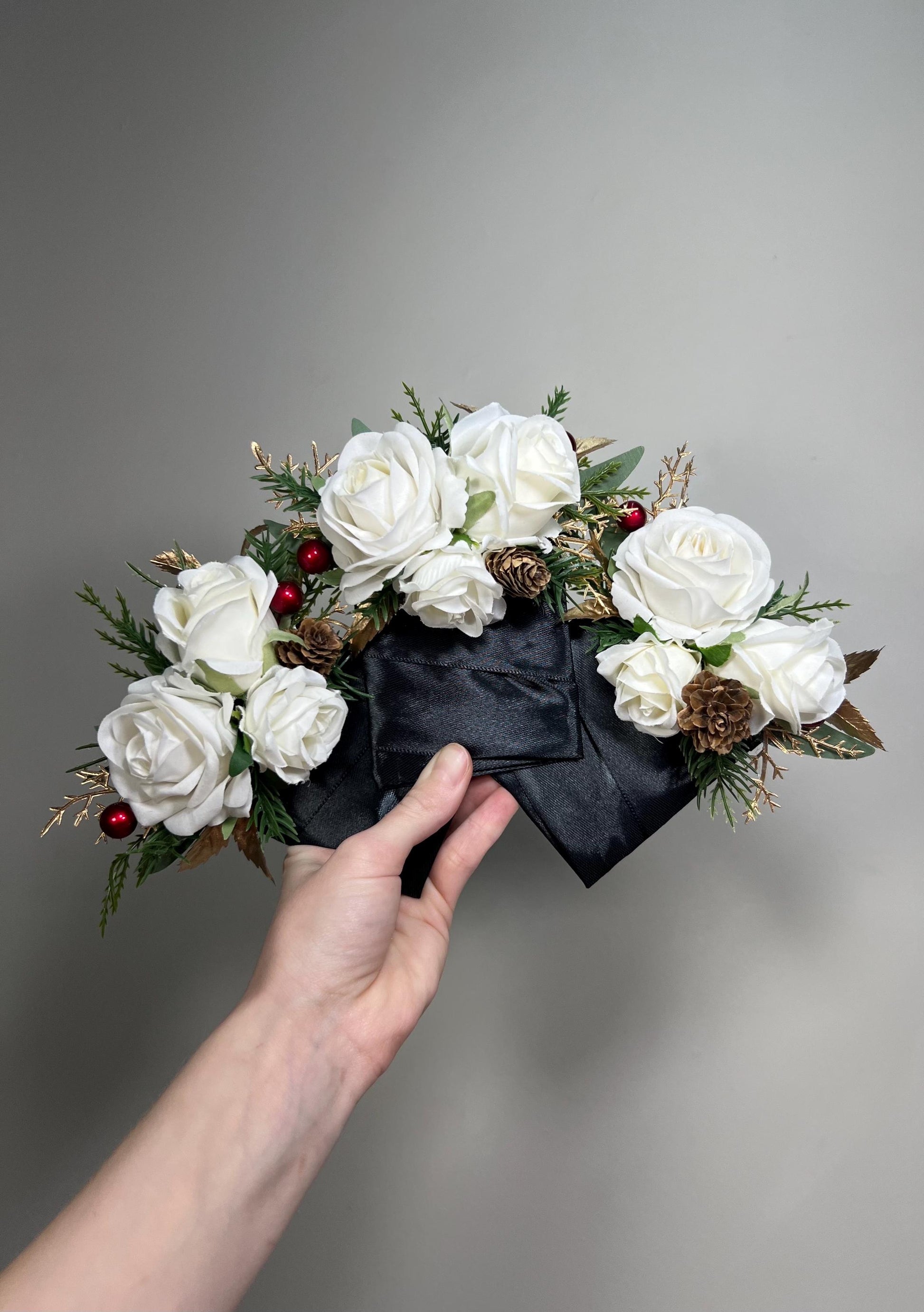 Christmas Pocket Boutonniere Wedding White Groom Pocket Boutonnière Square Winter Groomsmen Gold Ivory Pine Cones Artificial Flower