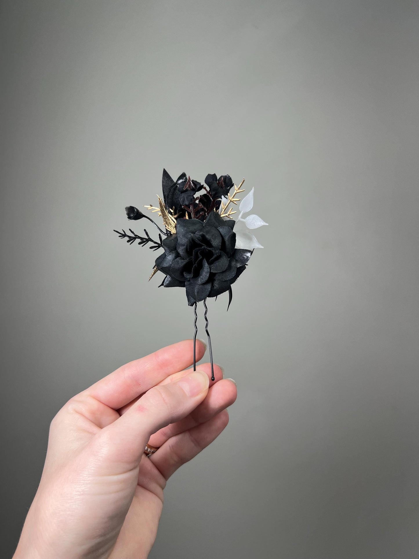 Black White Bouquet Wedding Bridal Gothic Bouquet Cascade Black Gold White Bridesmaids Cascading Bouquet Halloween Artificial Flowers