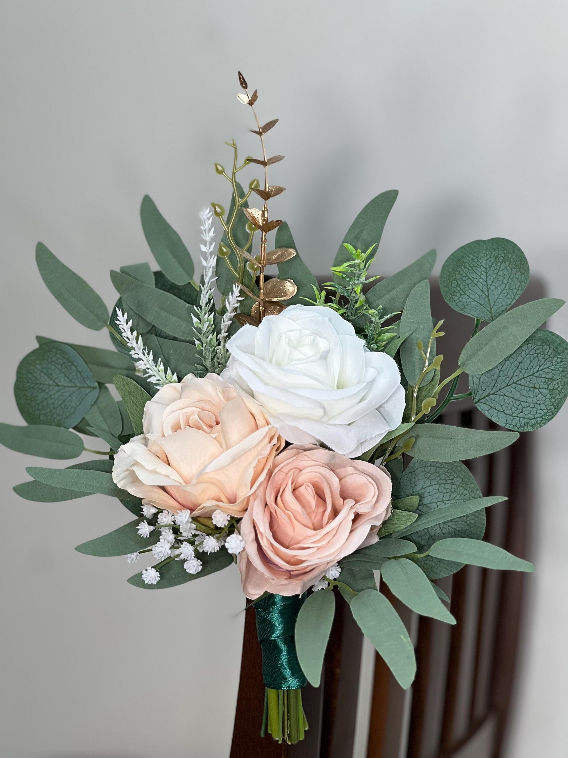 Blush White Pew Decor Flower Wedding Dusty Rose Ivory Gold Chair Decor Aisle Marker Sage Green Eucalyptus Baby Breath Artiticial Flower