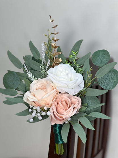Blush White Pew Decor Flower Wedding Dusty Rose Ivory Gold Chair Decor Aisle Marker Sage Green Eucalyptus Baby Breath Artiticial Flower