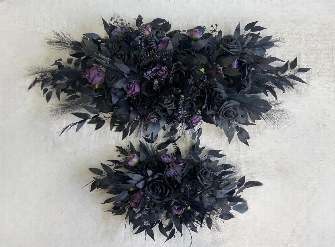 Black Plum Bouquet Bridal Cascading Black Wedding Bouquet Plum Gothic Bridesmaids Bouquet Cascade Dark Purple Black Wedding Artificial