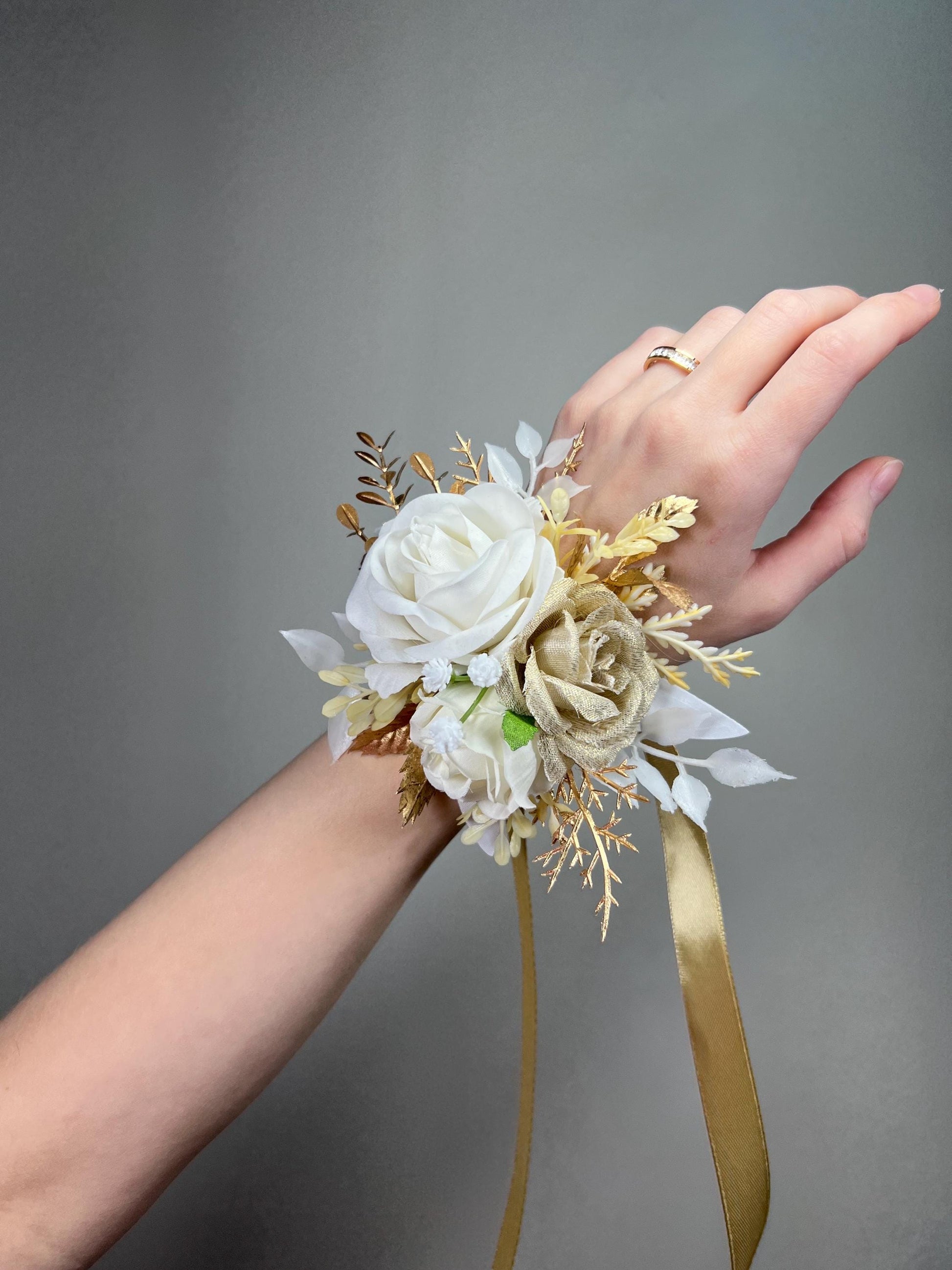 White Gold Pocket Boutonniere Groom Wedding Beige Champagne Ivory Square Boutonnière Prom Groomsmen Cream Roses Artiticial Flower