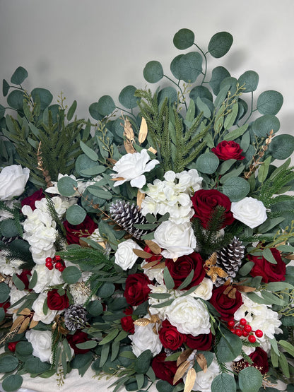 Set of 2 Christmas Aisle Marker White Red Wedding Ground Arch Arrangements Pine Cone Gold Floor Decor Barrel Whiskey Ivory Dark Red Winter