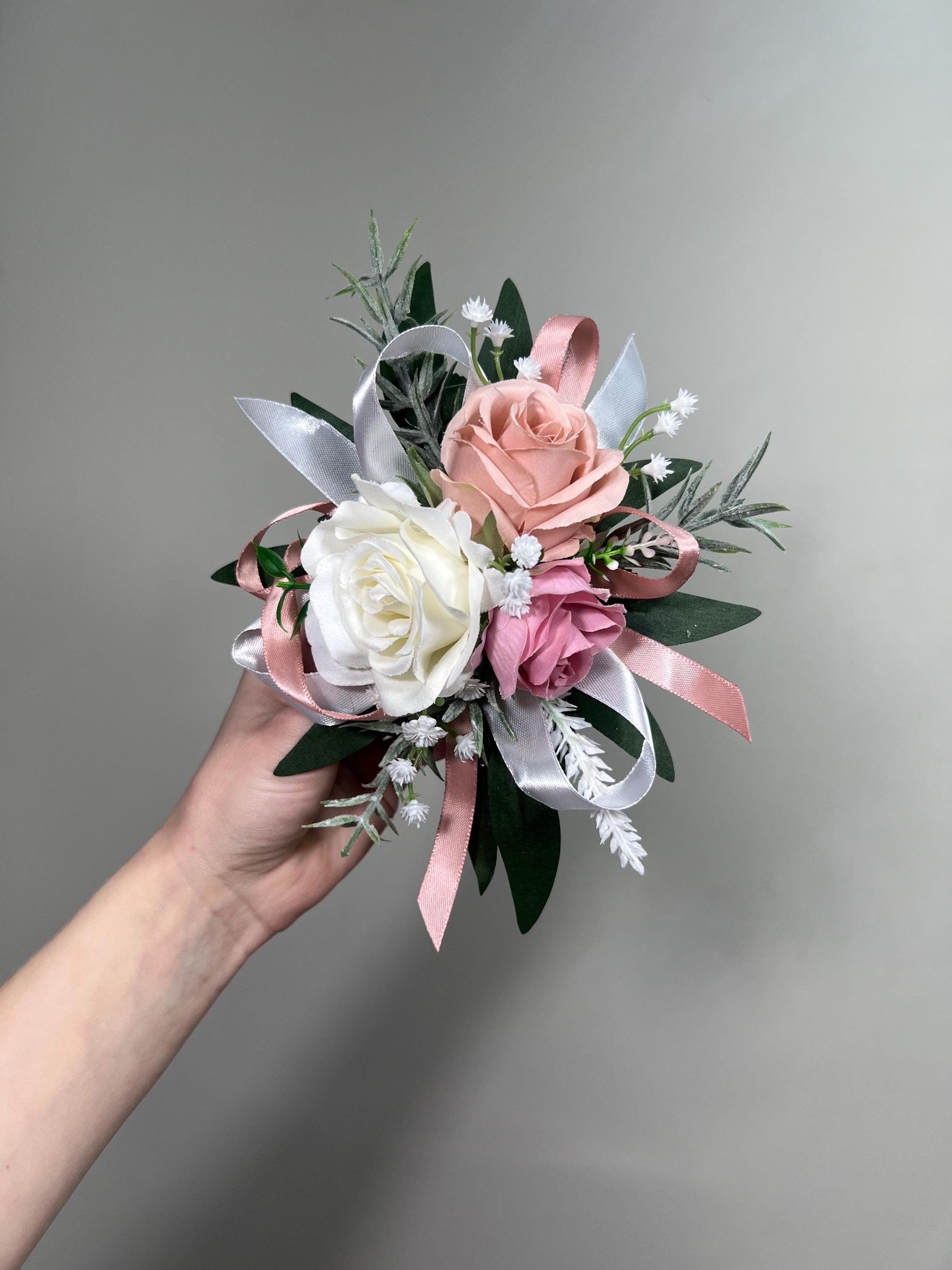Pin on Corsage White Dusty Rose Wedding Bridesmaids Corsage Mother Prom Dusty Pink Blush Ivory Baby Breath Greenery Artificial Flower