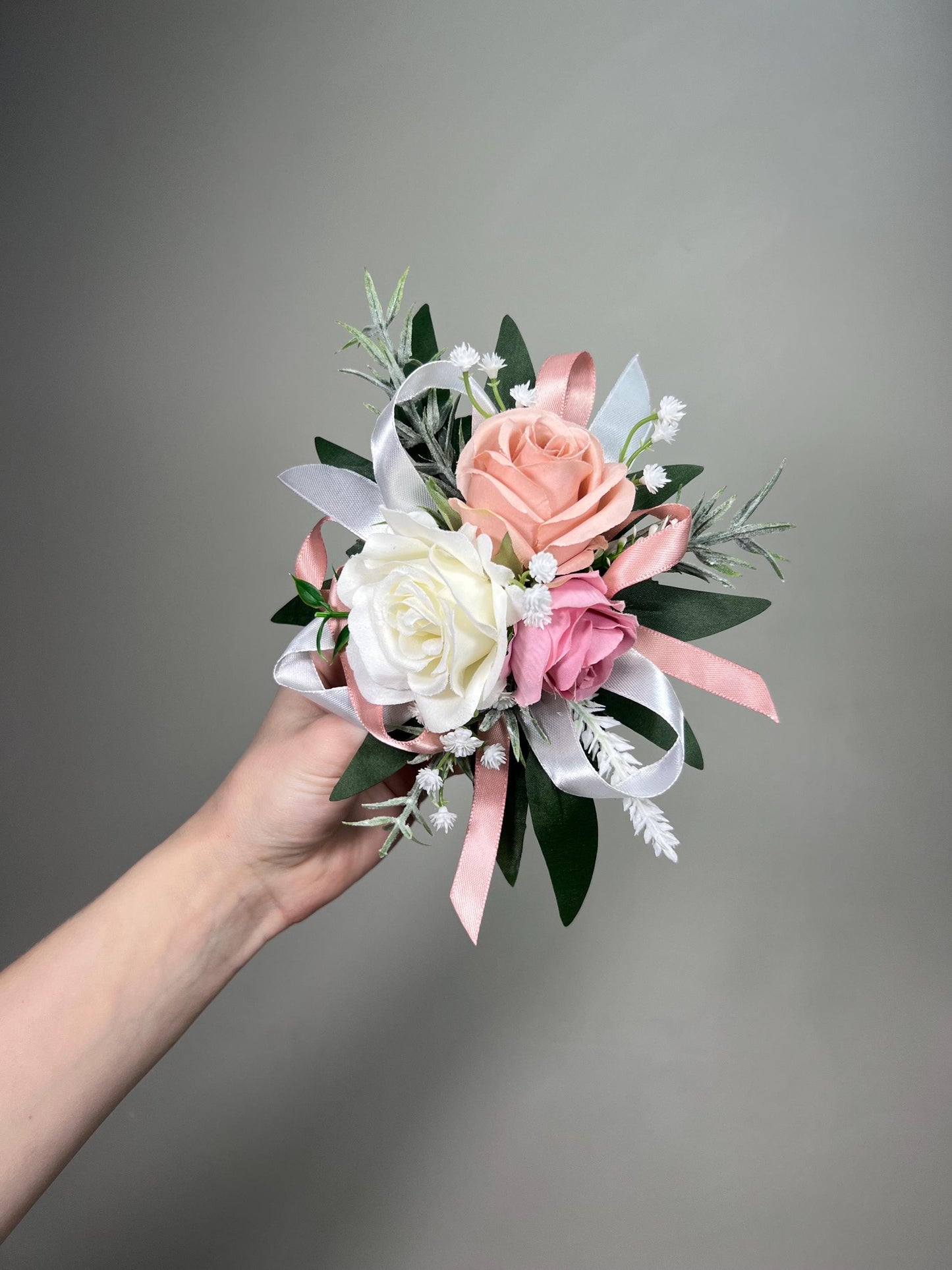 Pin on Corsage White Dusty Rose Wedding Bridesmaids Corsage Mother Prom Dusty Pink Blush Ivory Baby Breath Greenery Artificial Flower