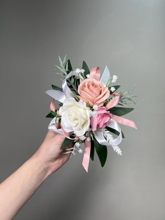 Pin on Corsage White Dusty Rose Wedding Bridesmaids Corsage Mother Prom Dusty Pink Blush Ivory Baby Breath Greenery Artificial Flower