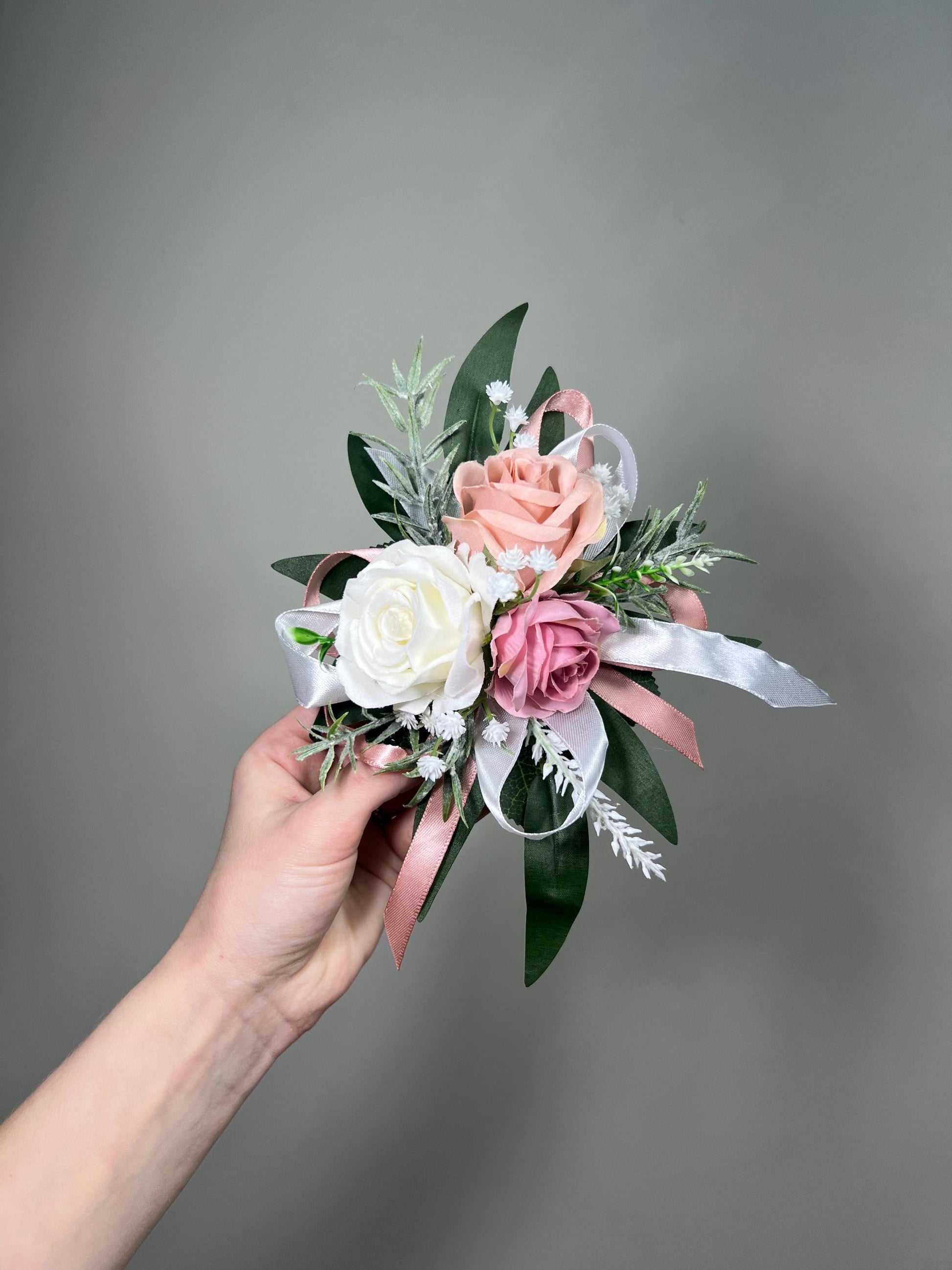Pin on Corsage White Dusty Rose Wedding Bridesmaids Corsage Mother Prom Dusty Pink Blush Ivory Baby Breath Greenery Artificial Flower