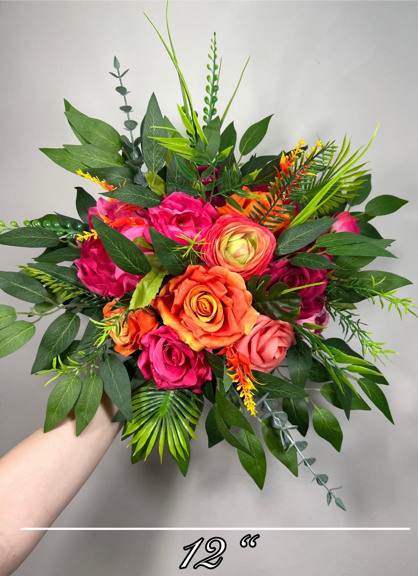 Orange Pink Cascading Bouquet Wedding Bridal Hot Pink Cascade Tropical Bridesmaids Bouquet Fuchsia Burnt Orange Ranunculus Magenta