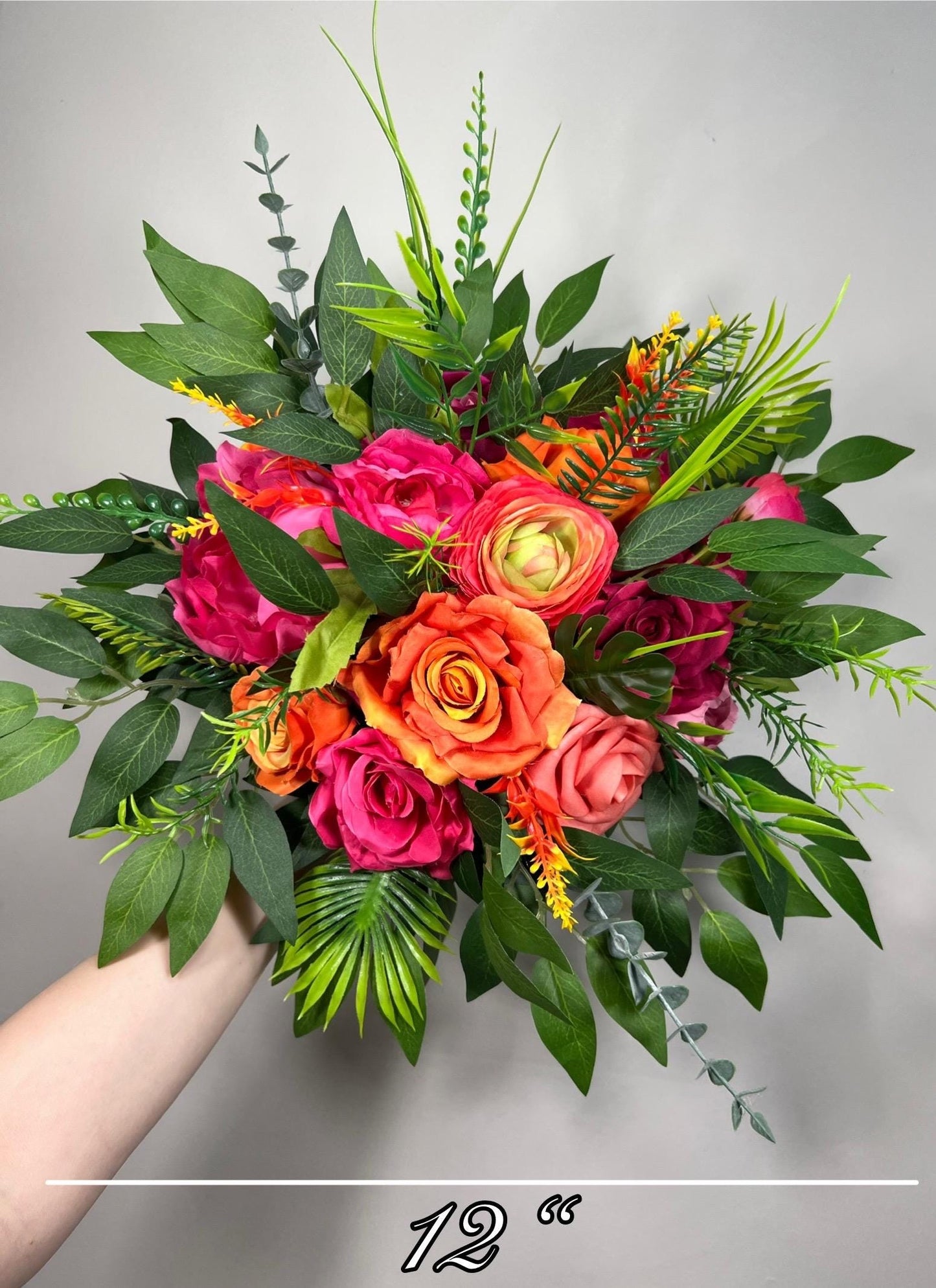 Tropical Bouquet Wedding Hot Pink Orange Bridal Vibrant Bouquet Summer Bridesmaids Ranunculus Fuchsia Magenta Burnt Orange Coral Artificial
