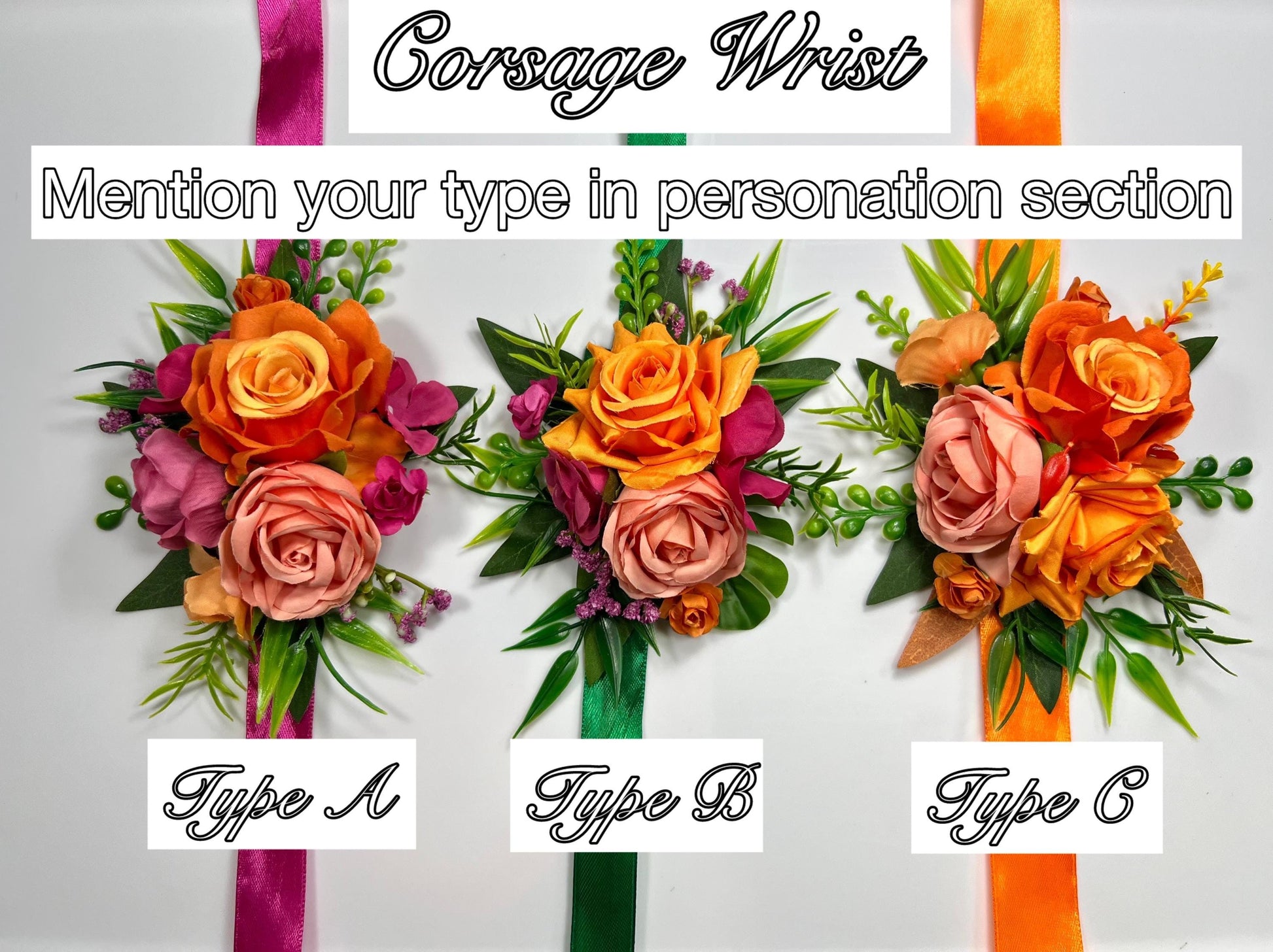 Hot Pink Orange Corsage Wedding Fuchsia Burnt Orange Tropical Beach Wrist Corsage Prom Bridesmaids Mother Coral Bright Wristlet Eucalyptus