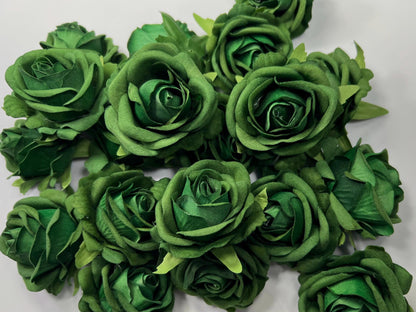 Emerald Green Rose 2.5” Small Artificial Green Flower Flower Head Forest Green Hunter DIY Supplies Craft Wedding Deep Green Silk Flowers