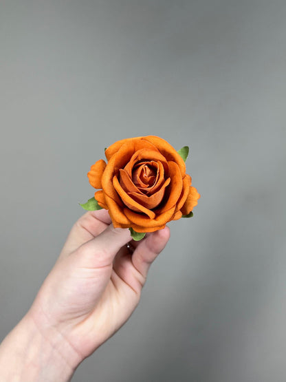 Burnt Orange Rose 2.5” Small Artificial Rust Flower Flower Head Terracotta DIY Supplies Craft Wedding Pumpkin Rose Silk Flowers Orange
