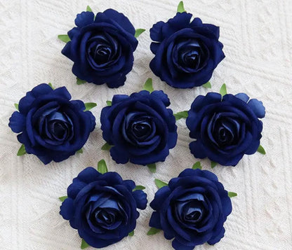 Navy Blue Rose 2.5” Small Artificial Dark Blue Flower Head Royal Blue DIY Bouquet Supplies Craft Wedding Midnight Blue Silk Flowers