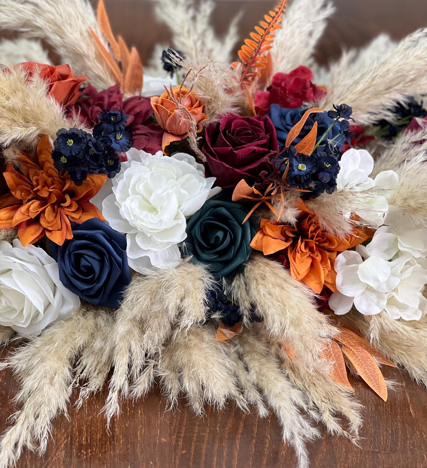 Burnt Orange White Navy Blue Centerpiece Wedding Table Decor Dark Teal Terracotta Burgundy Pampas Grass Sweetheart Boho Artiticial Flower