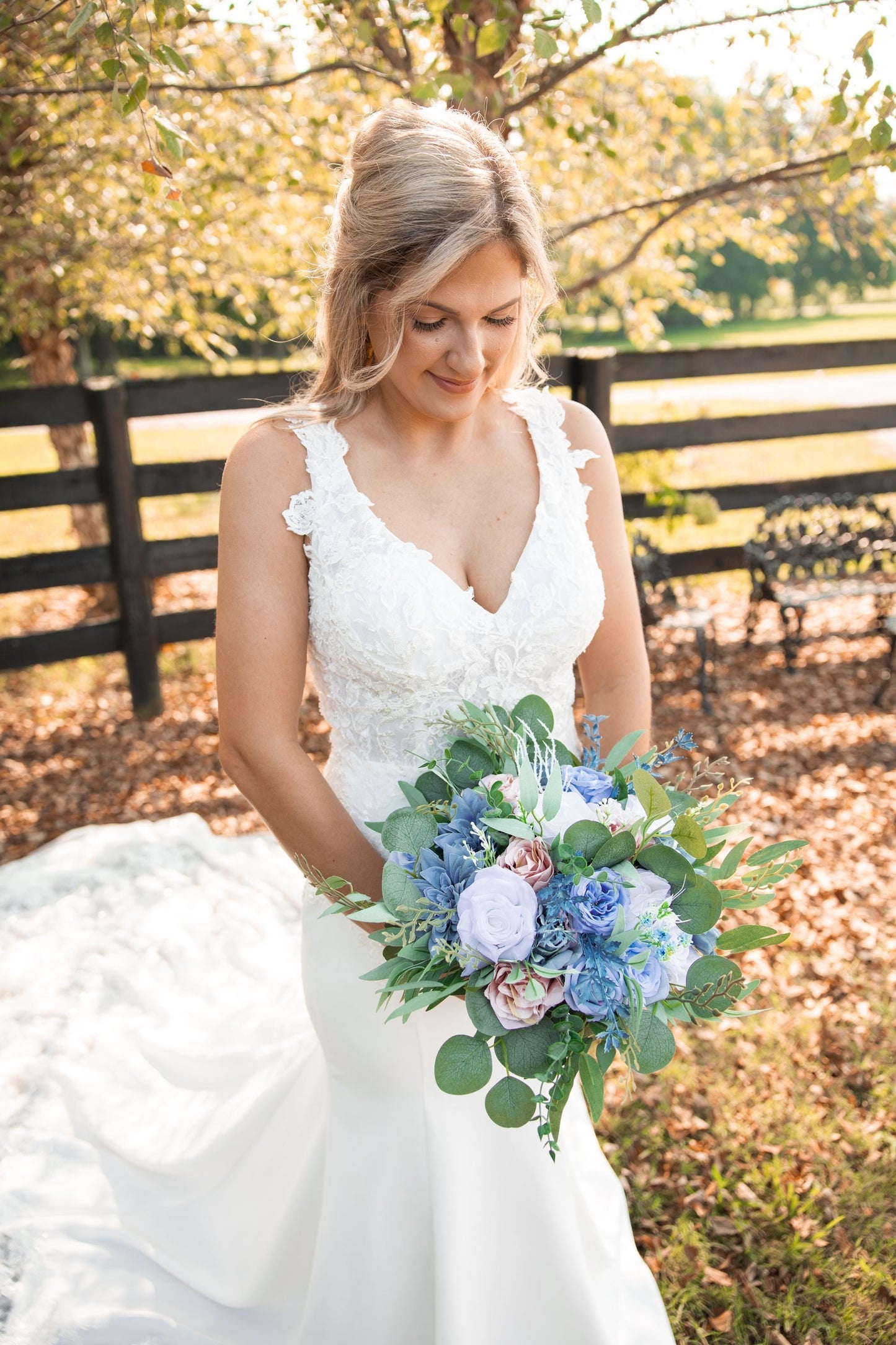 Dusty Blue Blush Bouquet Wedding Bridal Bouquet Rose Dusty Blue White Bouquet Ivory Bridesmaids Blush Blue Eucalyptus Artificial Flower