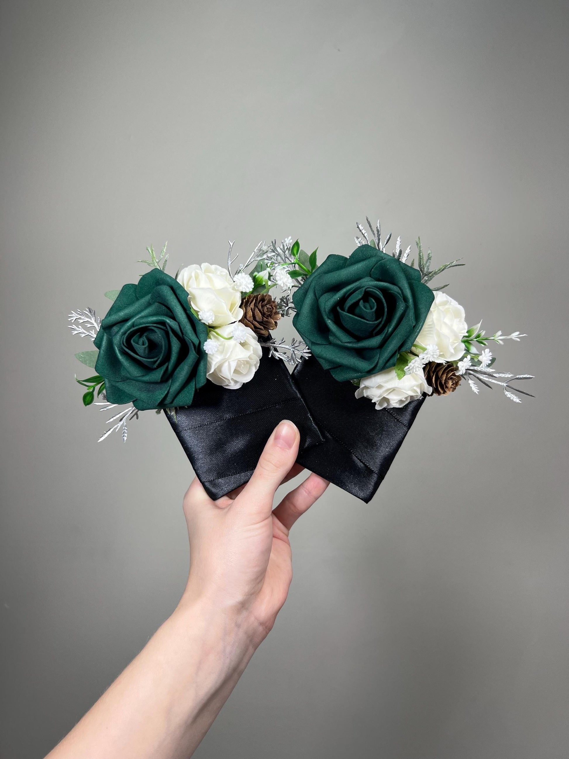 Emerald Green Bouquet Bridal Cascade White Bouquet Bridesmaids Hunter Green Forest Silver Cascading Bouquet Pine Cone Artificial Flower