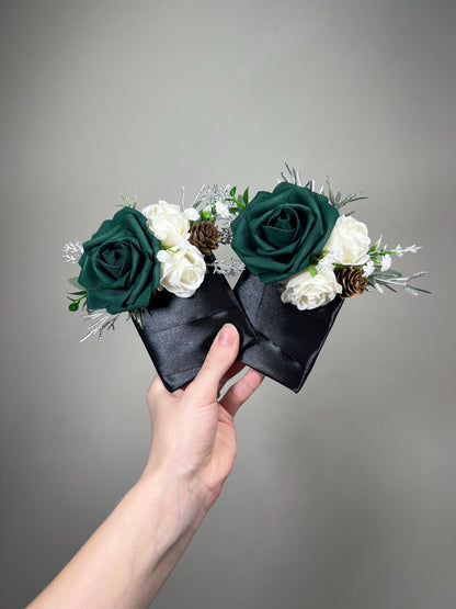 Emerald Green Bouquet Bridal Cascade White Bouquet Bridesmaids Hunter Green Forest Silver Cascading Bouquet Pine Cone Artificial Flower