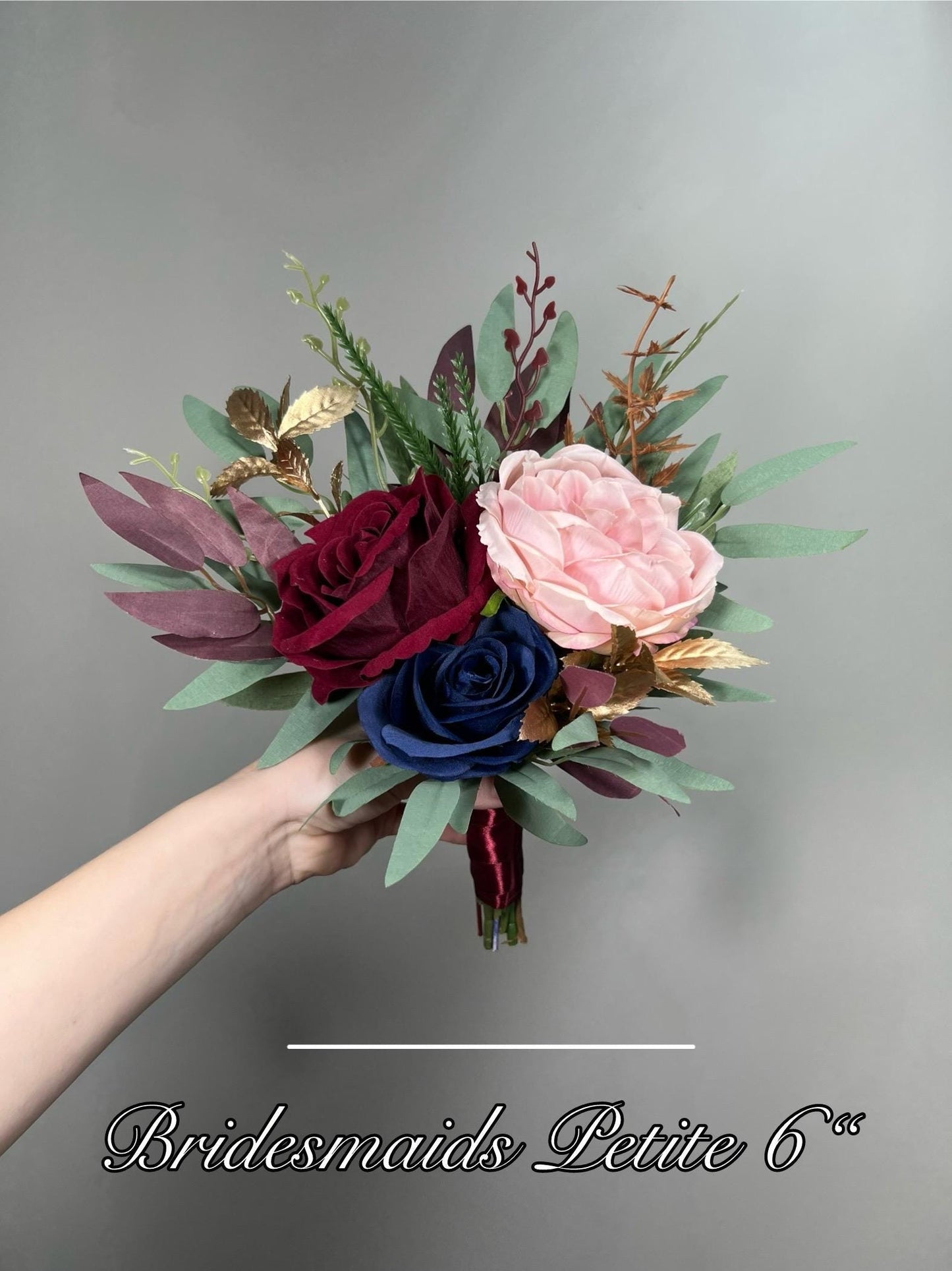 Burgundy Navy Blue Bouquet Wedding Bridal Bouquet Blush Navy Blue Burgundy Bouquet Bridesmaids Small Gold Bouquet Winter Artificial Flower