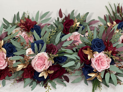 Burgundy Navy Blue Bouquet Cascade Wedding Bridal Bouquet Blush Navy Blue Burgundy Bouquet Bridesmaids Cascading Gold Bouquet Winter Maroon