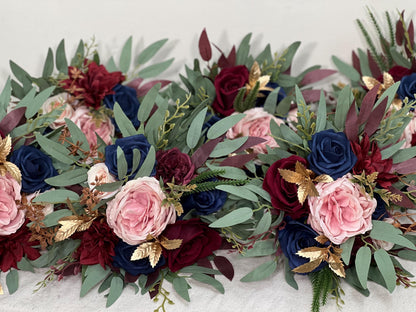 Burgundy Navy Blue Bouquet Cascade Wedding Bridal Bouquet Blush Navy Blue Burgundy Bouquet Bridesmaids Cascading Gold Bouquet Winter Maroon