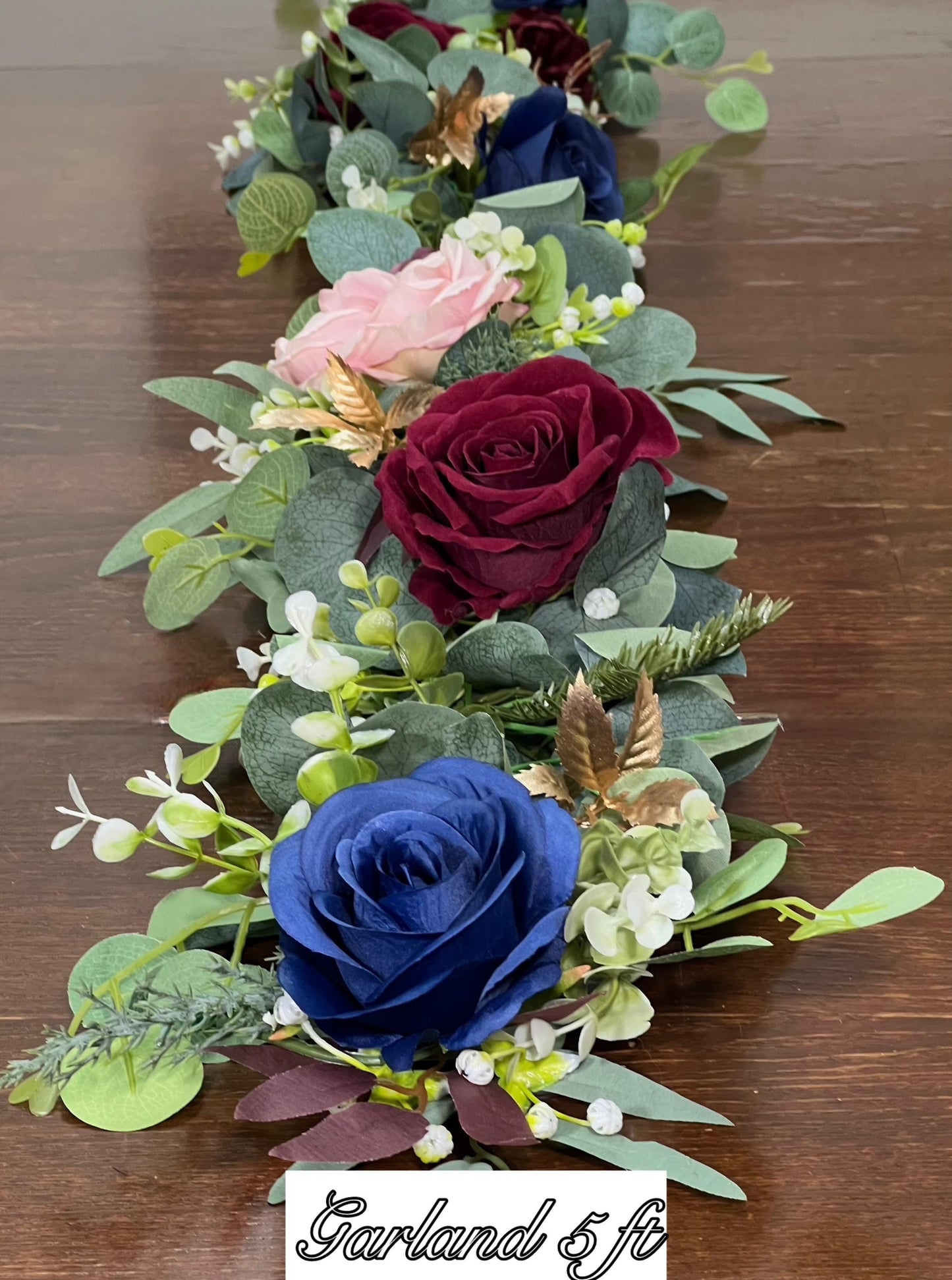 Navy Blue Burgundy Garland Wedding Dusty Rose Eucalyptus Garland Dark Blue Red Greenery Decor Table Runner Mantle Garland Artificial