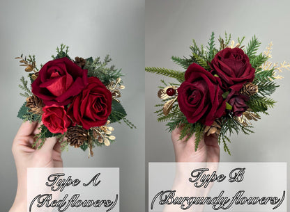 Christmas Cake Decoration Red Wedding Cake Topper Flower Red Gold Decor Cake Arrangements Dark Red Wedding Cake Decoration Winter Pine Cone