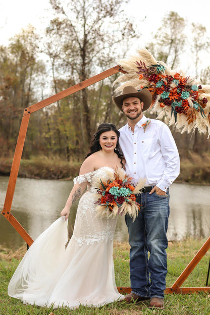 Teal Burnt Orange Burgundy Bouquet Wedding Bridal Boho Turquoise Terracotta Bouquet Pampas Grass Bridesmaids Teal Blue Burgundy Rust Bouquet