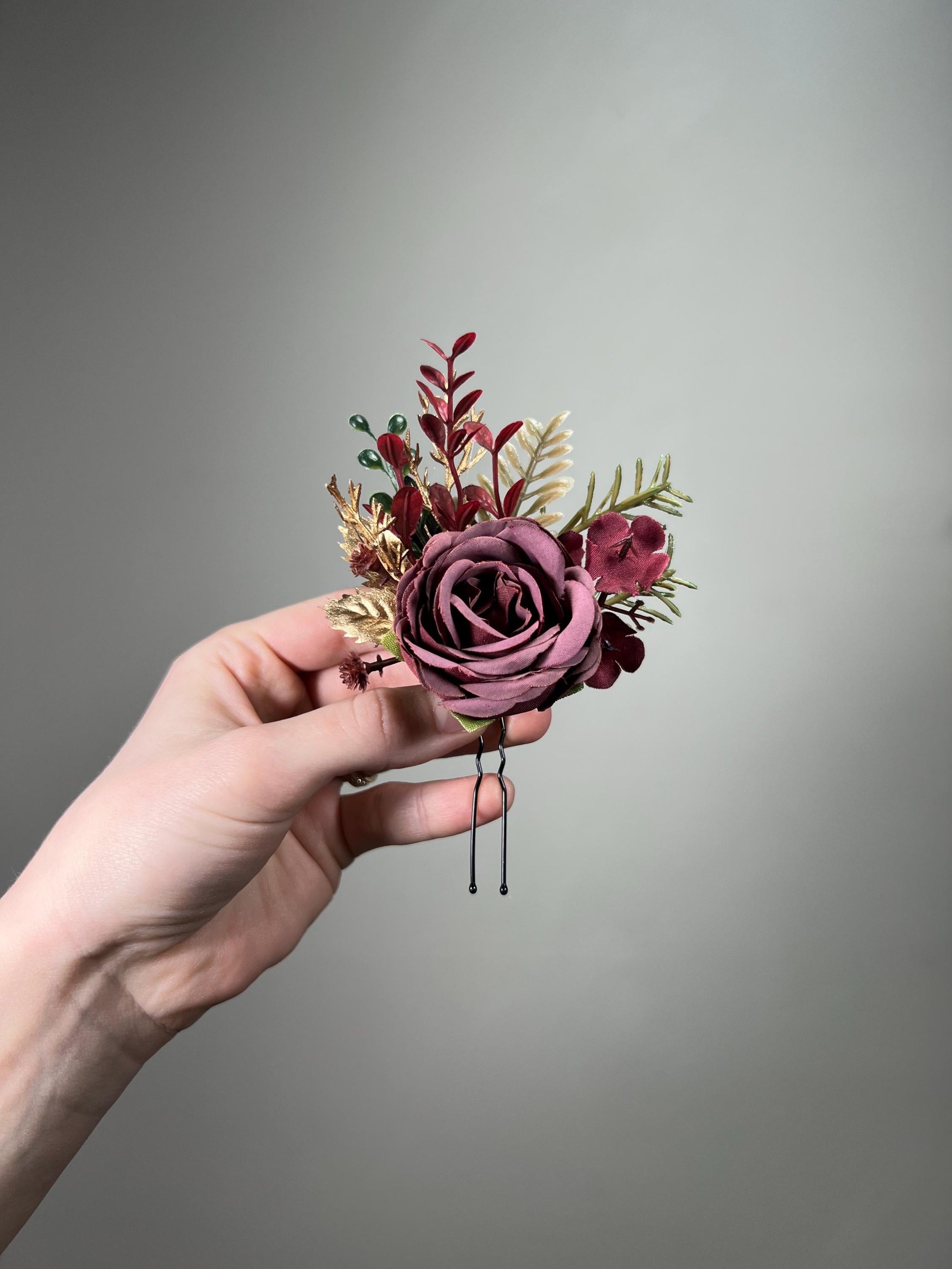Burgundy Hair Pin Wedding Dusty Mauve Gold Hair Accessories Bridal Hairpiece Bridesmaids Artificial Flowers Hair Pin Flower Girl Silk Flower