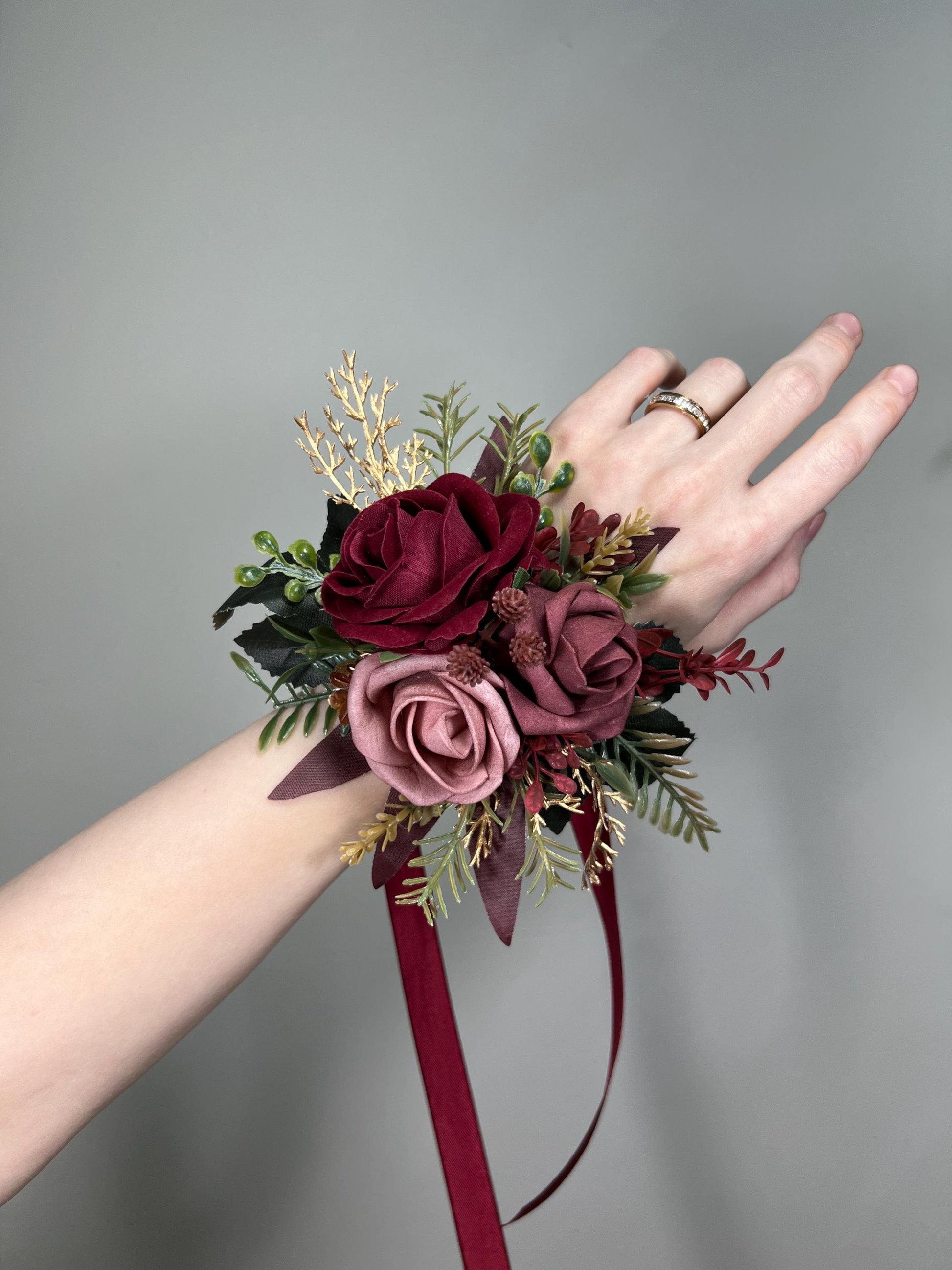 Burgundy Dusty Rose Pocket Boutonniere Wedding Blush Maroon Groom Square Boutonniere Gold Rustic Wine Red Artificial Flowers