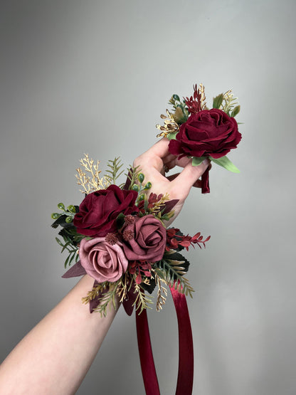 Burgundy Dusty Rose Pocket Boutonniere Wedding Blush Maroon Groom Square Boutonniere Gold Rustic Wine Red Artificial Flowers Reddit