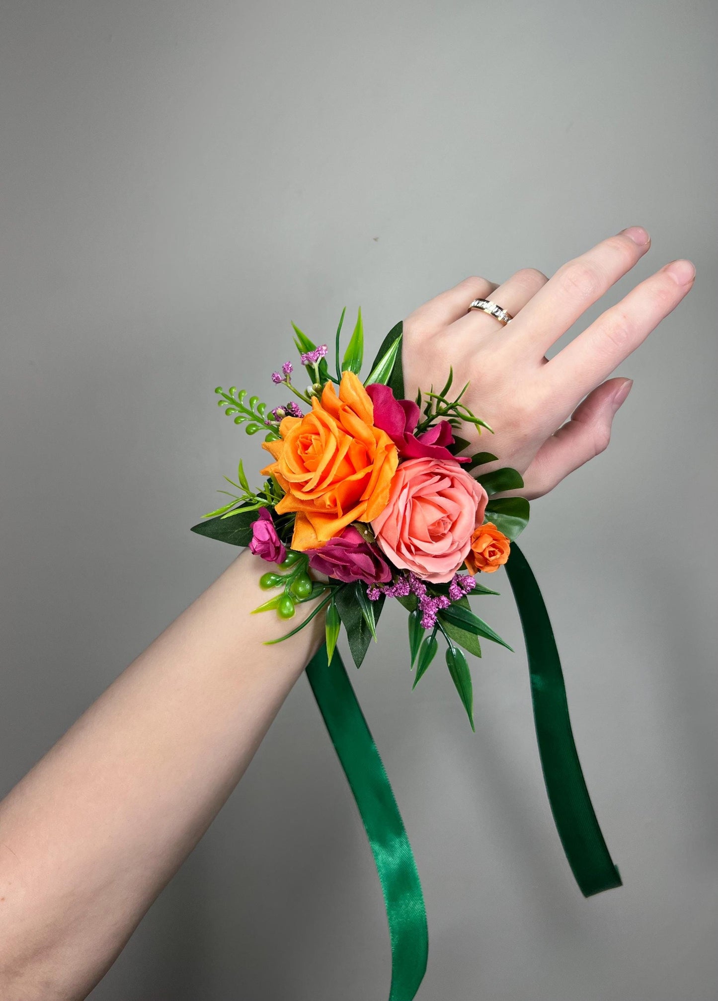 Orange Corsage Wedding Wedding Wrist Corsage Bridesmaids Mother Coral Bright Burnt Orange Tropical Peach Prom Eucalyptus Artiticial Flowee