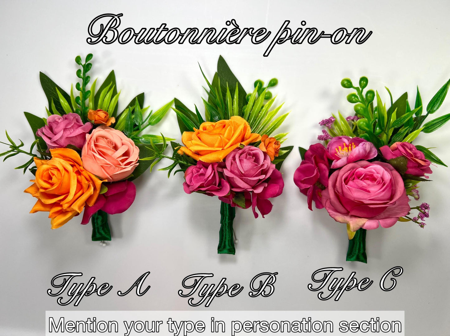 Hot Pink Orange Boutonniere Wedding Groom Tropical Boutonnière Fuchsia Coral Orange Bright Groomsmen Prom Magenta Artificial Flower