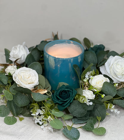 Wreath Centerpiece Wedding White Emerald Green Eucalyptus Candle Garland Wreath Lantern Ring Greenery Sage Green Ivory Gold Artificial