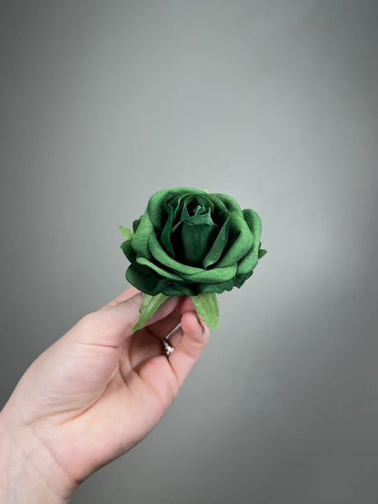 Emerald Green Rose 2.5” Small Artificial Green Flower Flower Head Forest Green Hunter DIY Supplies Craft Wedding Deep Green Silk Flowers