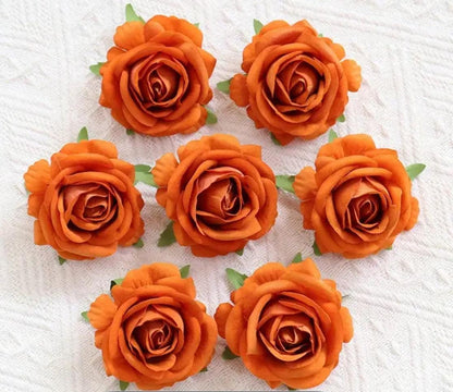 Burnt Orange Rose 2.5” Small Artificial Rust Flower Flower Head Terracotta DIY Supplies Craft Wedding Pumpkin Rose Silk Flowers Orange