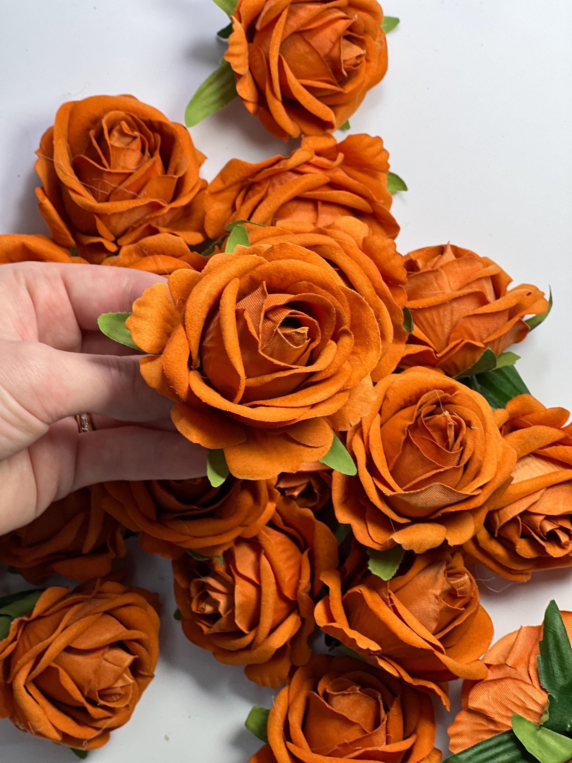 Burnt Orange Rose 2.5” Small Artificial Rust Flower Flower Head Terracotta DIY Supplies Craft Wedding Pumpkin Rose Silk Flowers Orange