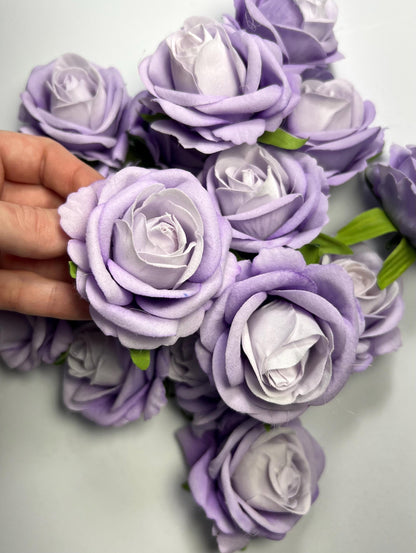 Lavender Rose 2.5” Small Artificial Light Purple Flower Head Pastel Purple DIY Bouquet Supplies Craft Wedding Lilac Silk Flowers
