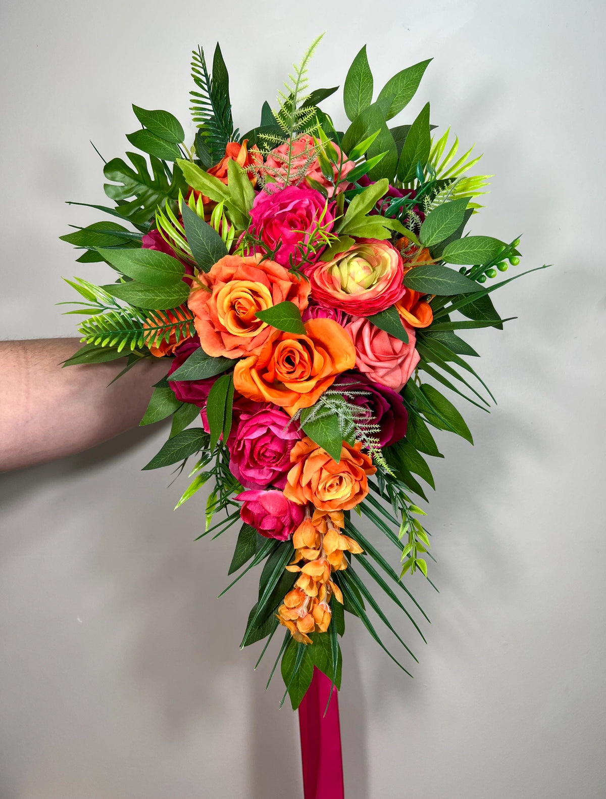 Orange Pink Cascading Bouquet Wedding Bridal Hot Pink Cascade Tropical Bridesmaids Bouquet Fuchsia Burnt Orange Ranunculus Magenta Reddit