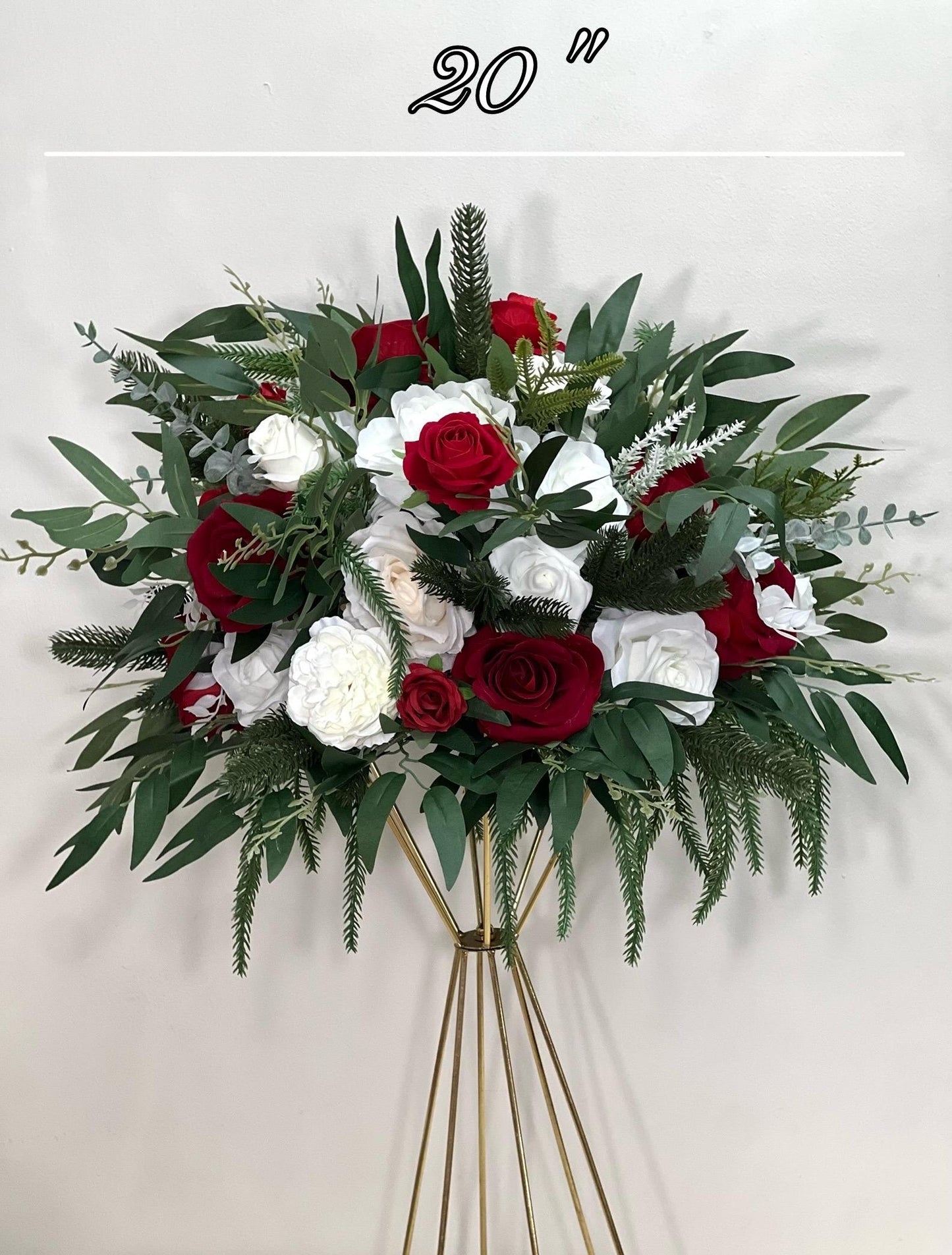 Christmas Centerpiece Wedding White Red Winter Flower Ball Table Decoration Ivory Dark Red Pine Evergreen Holiday Barrel Flowers Artiricial