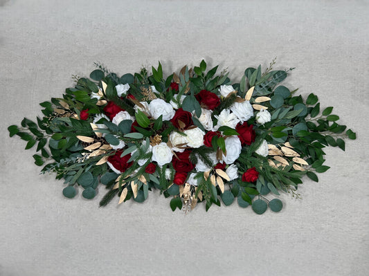 Christmas Arch Arrangement Wedding White Red Arbor Arrangement Pine Cone Backdrop Christmas White Arch Arrangement Red Gold Pine Tree