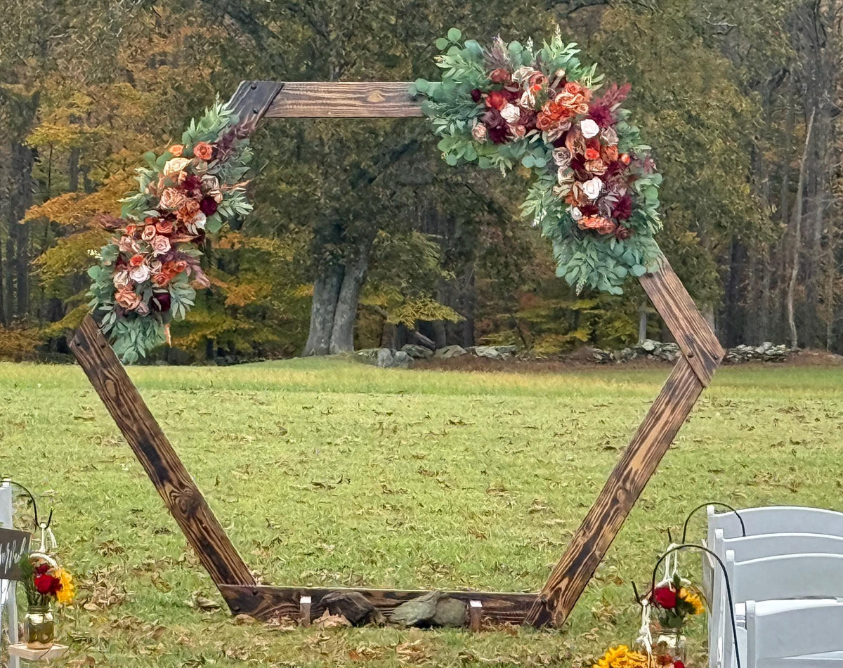 Arch Arrangements Orange Burgundy Wedding Arbor Arrangements Terracotta Maroon White Wedding Arch Arrangements Aisle Burnt Orange Rust Ivory