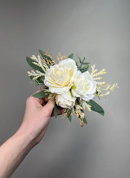 Ivory Cake Decoration Wedding Artificial Flowers Cream Champagne Gold Cake Flowers Topper Arrangement Off White Silk Flowers Sage Greenery