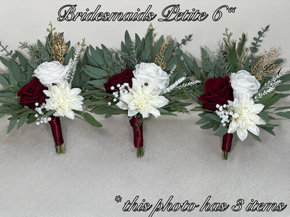 Wedding Bouquet Burgundy Bridal Red Rustic Bouquet Burgundy Bridesmaids White Christmas Bouquet Eucalyptus Dahlia Ivory Artificial Flowers
