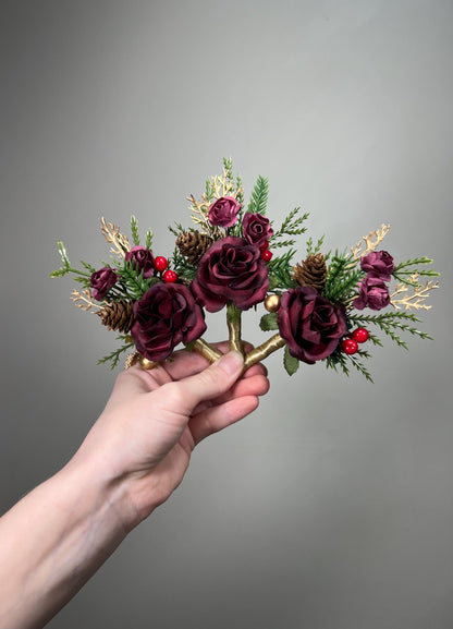 Wedding Bouquet Burgundy Bridal Red Rustic Bouquet Burgundy Bridesmaids White Christmas Bouquet Eucalyptus Dahlia Ivory Artificial Flowers