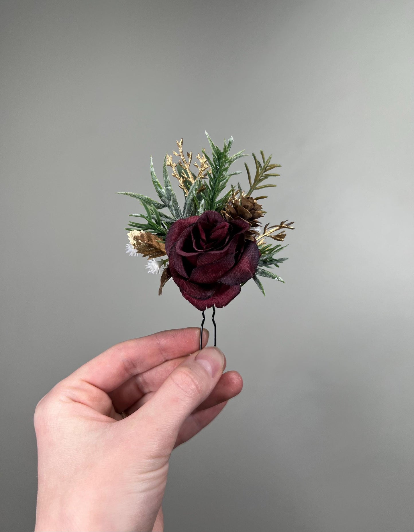 Burgundy Boutonnière Wedding Winter Groom Gold Groomsmen Maroon Boutonnière Christmas Holiday Pine Cones Rustic Artificial Flowers