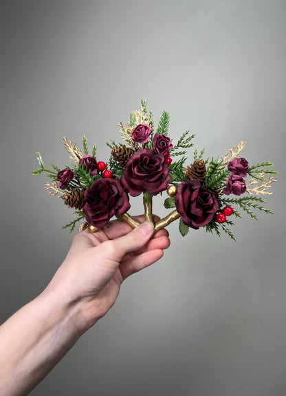 Burgundy Boutonnière Wedding Winter Groom Gold Groomsmen Maroon Boutonnière Christmas Holiday Pine Cones Rustic Artificial Flowers Reddit