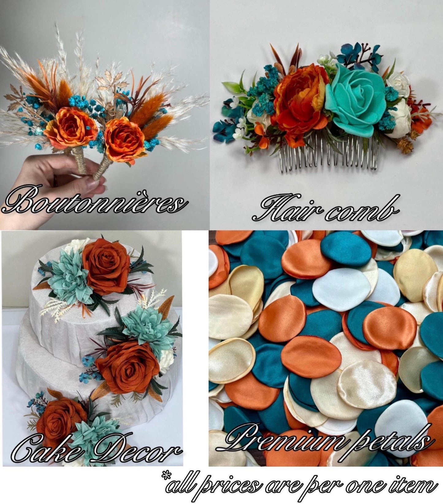 Teal Orange Bouquet Wedding Bridal Cascade Bouquet Boho Turquoise Burnt Orange Bouquet Cascading Teal Blue Aqua Terracotta Rust Bouquet Teal