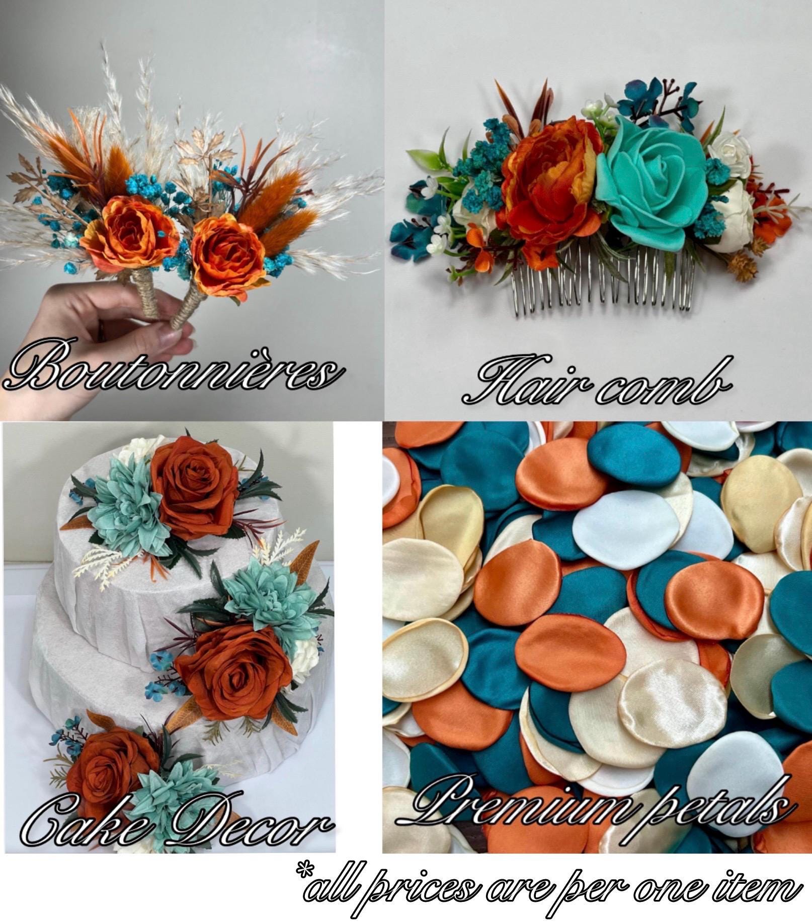 Teal Orange Bouquet Wedding Bridal Cascade Bouquet Boho Turquoise Burnt Orange Bouquet Cascading Teal Blue Aqua Terracotta Rust Bouquet Teal