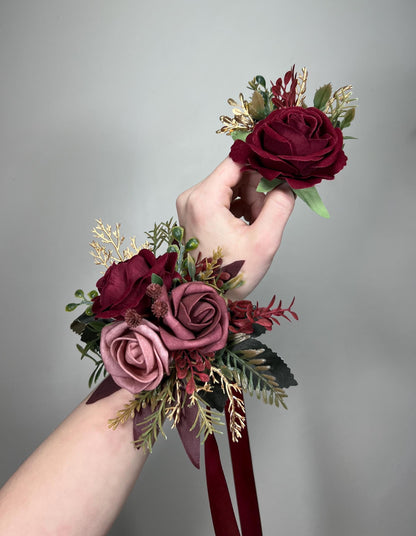 Burgundy Hair Pin Wedding Dusty Mauve Gold Hair Accessories Bridal Hairpiece Bridesmaids Artificial Flowers Hair Pin Flower Girl Silk Flower