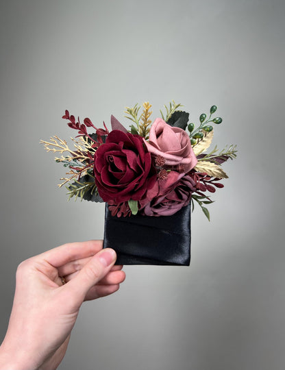 Burgundy Hair Pin Wedding Dusty Mauve Gold Hair Accessories Bridal Hairpiece Bridesmaids Artificial Flowers Hair Pin Flower Girl Silk Flower